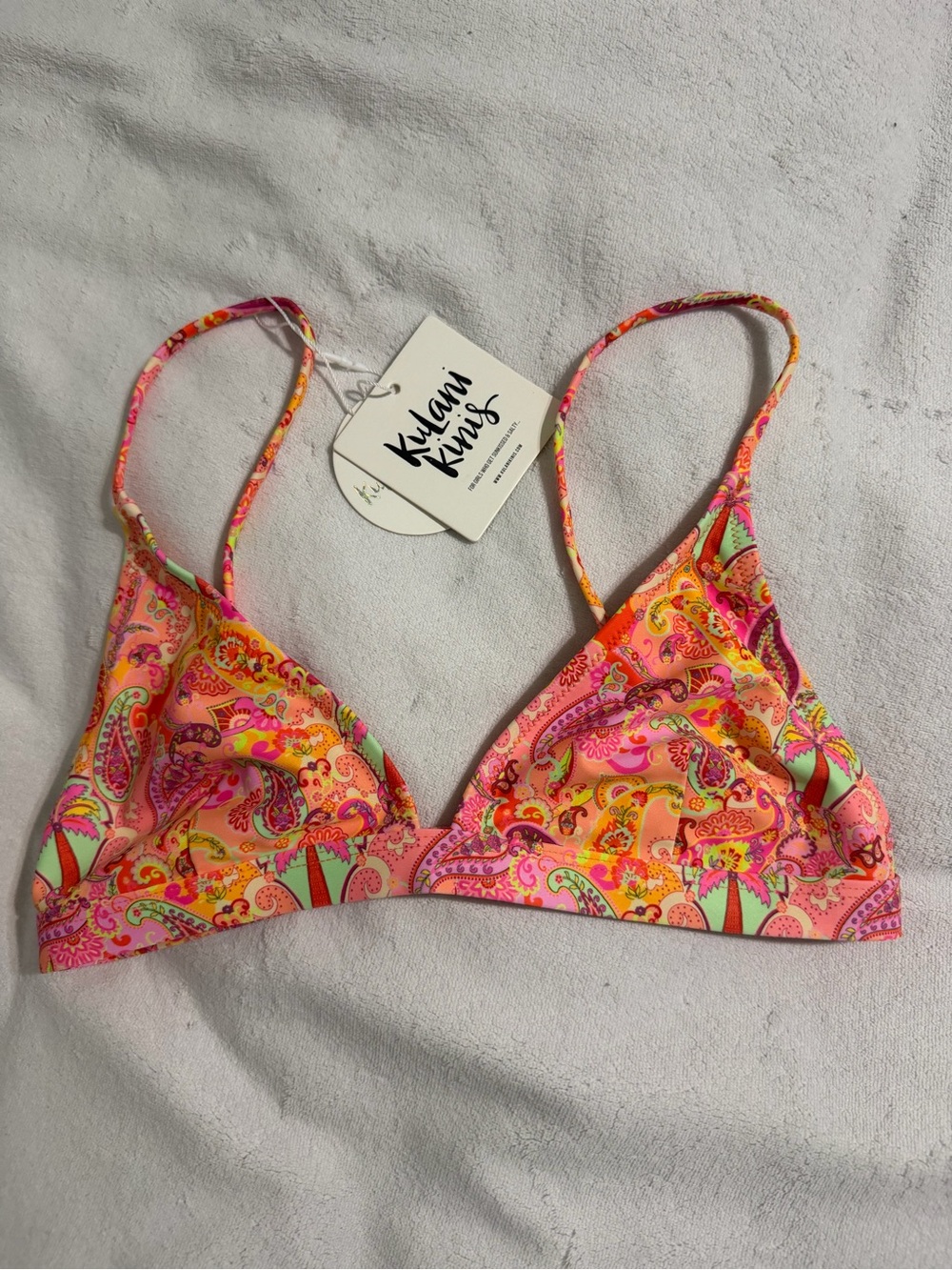 Kulani Kinis Pink Orange Paisley Triangle Bikini Top